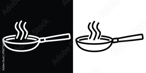 Frying pan icon in simple line style