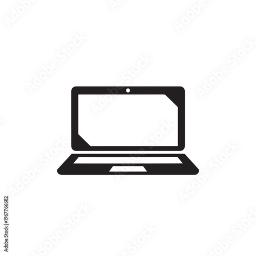 Laptop Icon Flat Black Silhouette Minimal Logo White Background