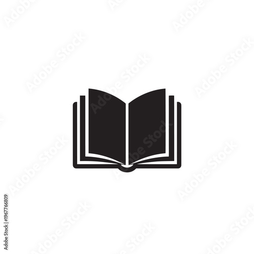 Open Book Icon Flat Black Silhouette Minimal Logo White Background
