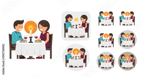 Couple Enjoying Romantic Candlelight Dinner at Restaurant Table