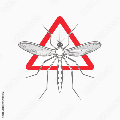 Mosquito warning sign illustration, insect danger alert symbol vector