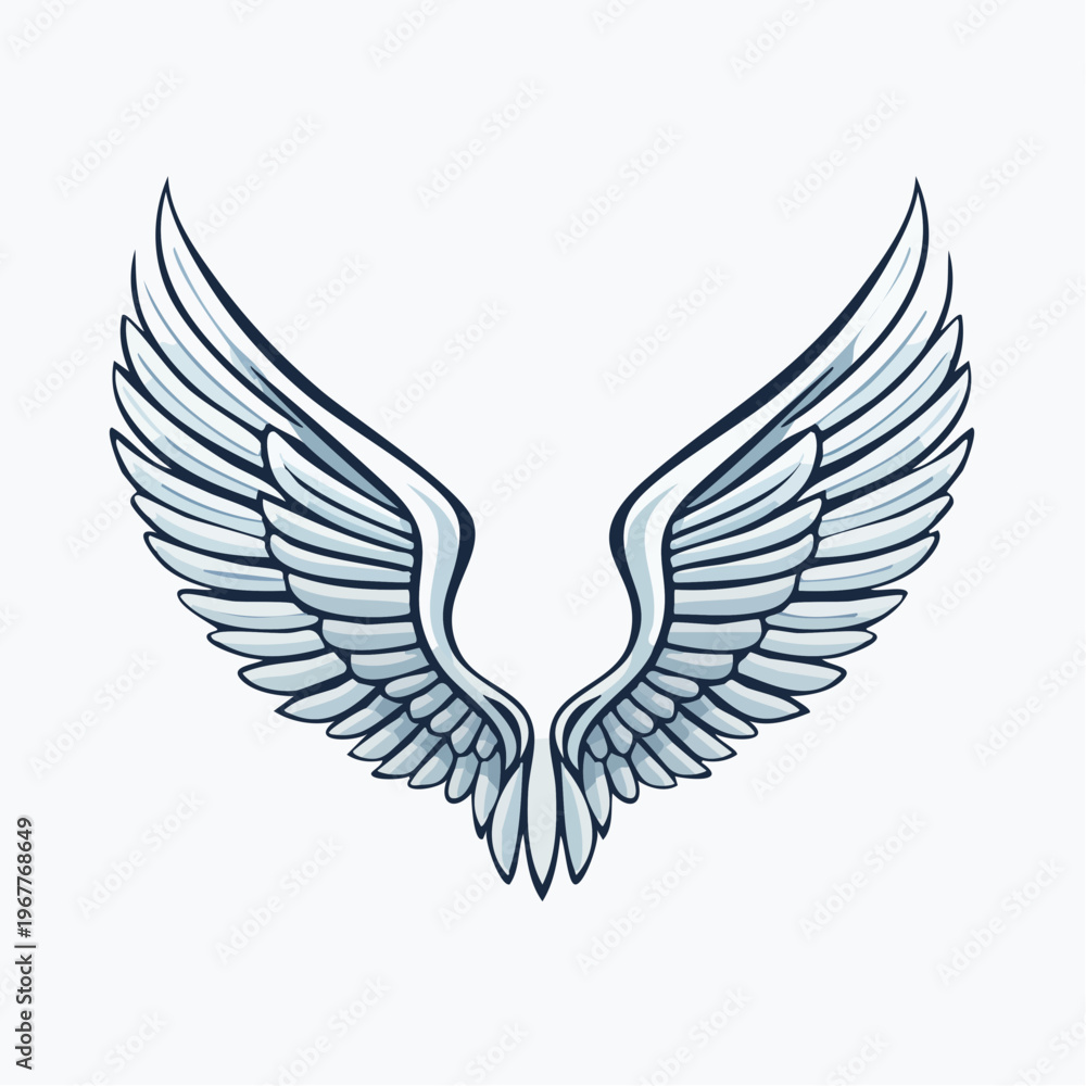 Fototapeta premium Majestic white angelic wings spread wide, symbolizing freedom, purity, and divine intervention in a stylized illustration