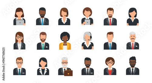 Diverse Business People Icons: Professional Men and Women Avatars for Corporate Use