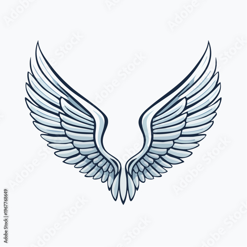 Majestic white angelic wings spread wide, symbolizing freedom, purity, and divine intervention in a stylized illustration
