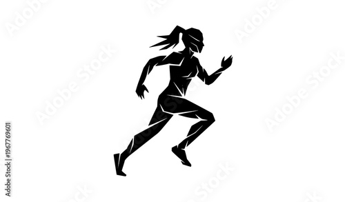 Geometric running woman silhouette vector with modern abstract female runner isolated on white