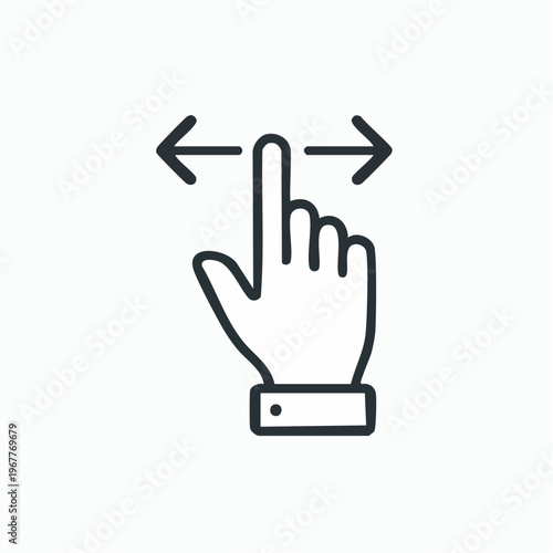 Simple line icon illustrating an intuitive touchscreen gesture where a human hand uses two fingers to zoom or spread, essential for interactive digital displays and modern user interface commands