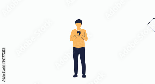 Young man in casual clothes using a smartphone, isolated on white background