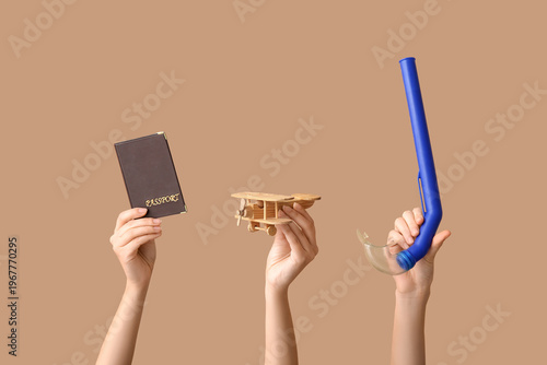 Female hands with passport,...