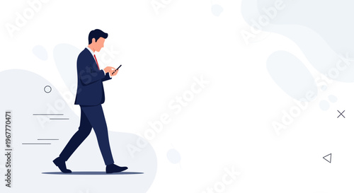 Businessman walking and using smartphone, modern flat design, business concept