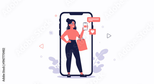 Woman Shopping Online via Smartphone, Digital Commerce and E-commerce Concept
