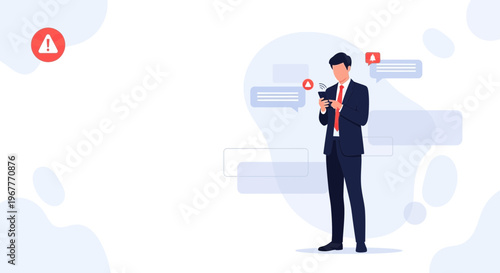 Businessman receiving urgent alerts on smartphone, digital communication concept