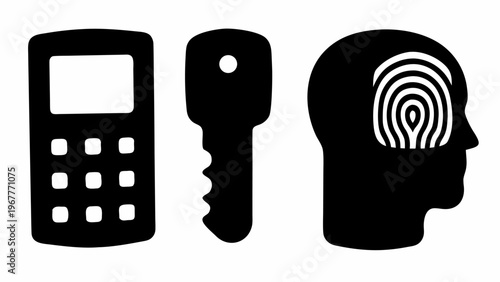 Black silhouette icons set for access control and security concepts on white background