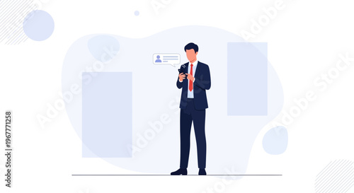 Businessman using smartphone, receiving message, modern flat design, business concept