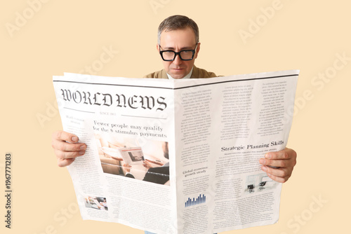 Mature journalist reading n...