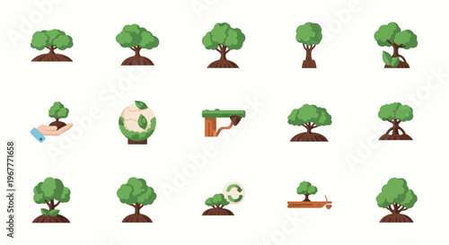 Diverse Tree Icons and Growth Concepts - Nature and Ecology Collection