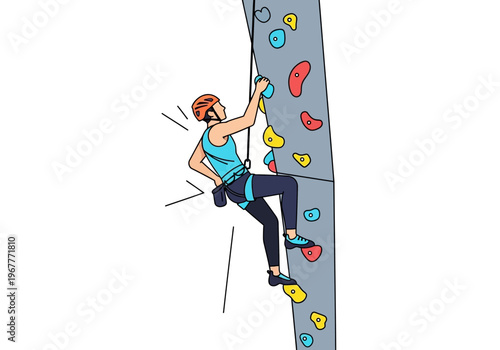 Person Climbing Indoor Rock Wall with Safety Gear.