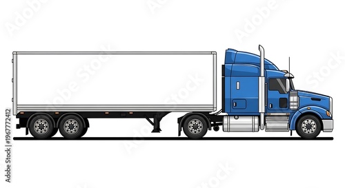 Blue semi truck with trailer.