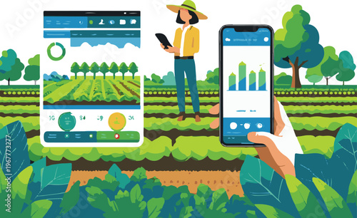 Smart farming with mobile control, tech agriculture sticker 1