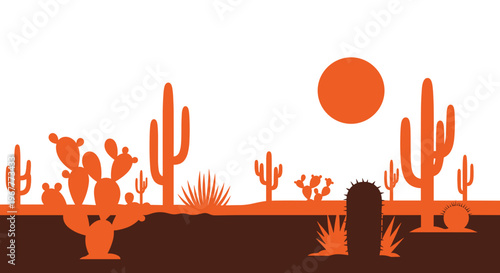 Desert Landscape with Cactus Plants.