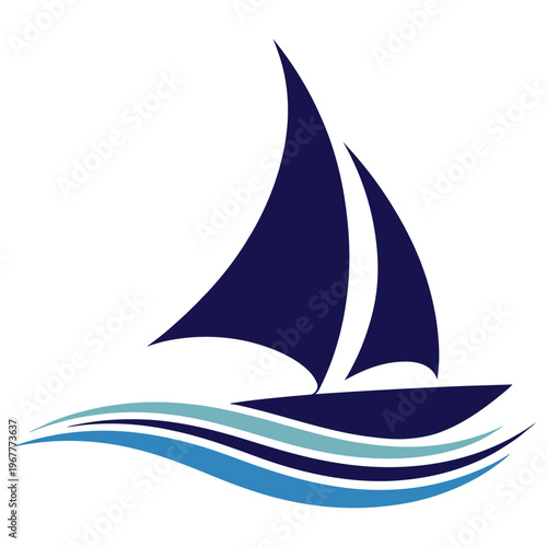 Elegant sailboat gliding over stylized waves on a calm sea