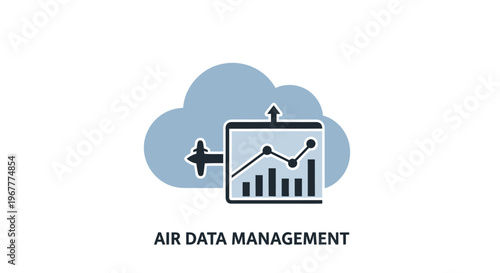 Air Data Management Cloud Icon with Graph and Airplane