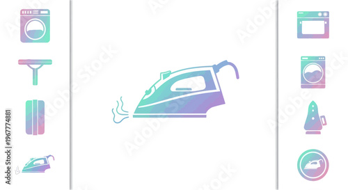 Modern Iron and Laundry Appliances Icons Set