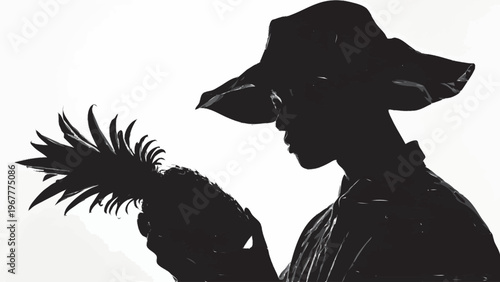 silhueta de agricultor segurando abacaxi isolado sobre fundo branco conceito agricultura producao tropical design minimalista