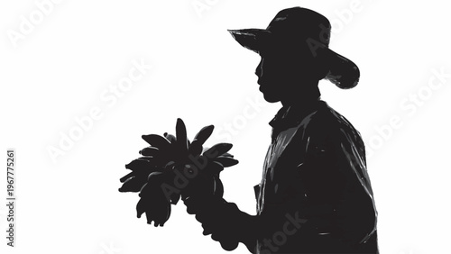 silhueta de agricultor segurando cacho de banana isolado fundo branco conceito agro rural colheita minimalista