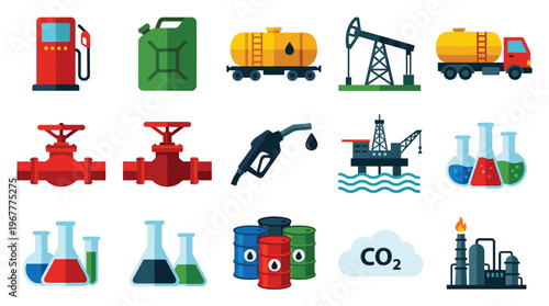 Comprehensive Oil and Gas Industry Vector Icon Set for Energy Sector Business Reports Petroleum Logistics and Industrial Marketing