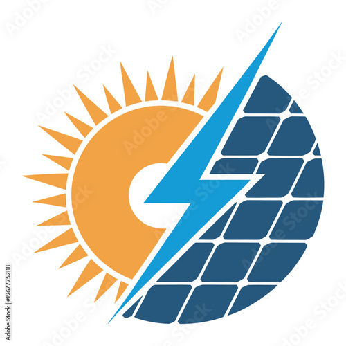 Solar Energy Logo Featuring Sun and Solar Panel Integrated Design