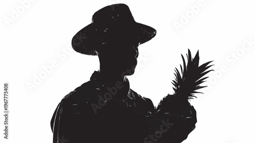 silhueta de agricultor segurando abacaxi isolado sobre fundo branco conceito agricultura producao tropical design minimalista