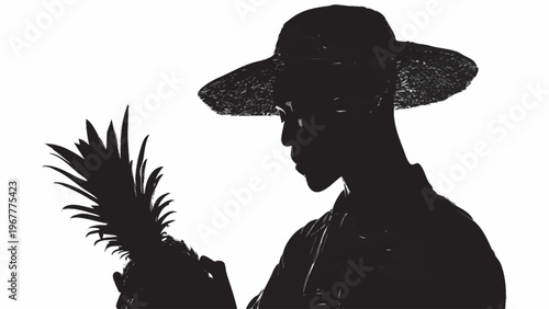 silhueta de agricultor segurando abacaxi isolado sobre fundo branco conceito agricultura producao tropical design minimalista