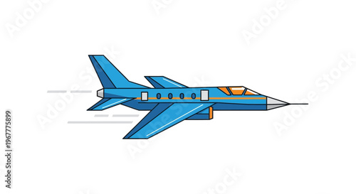 Blue modern jet airplane flying fast, vector illustration