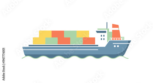 Cargo Ship with Containers Illustration
