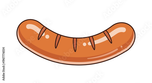 Cartoon Bratwurst Sausage Isolated on White Background, Delicious Food Illustration