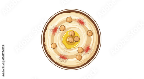 Creamy Hummus Dip with Chickpeas and Paprika, Top View