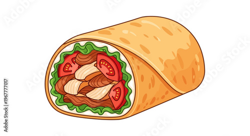 Delicious Shawarma Wrap with Chicken, Tomatoes, Lettuce, and Creamy Sauce