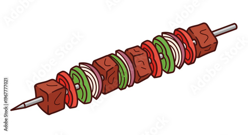 Delicious Skewer with Meat and Vegetables, Grilled Food Illustration