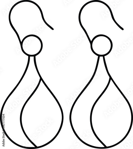 Elegant outline drawing of two stylized teardrop earrings with a unique intertwined minimal shape design