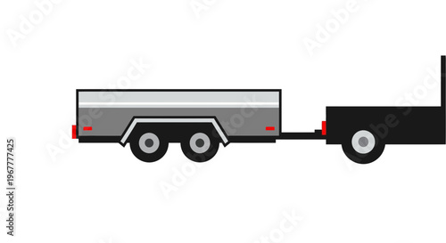 Flatbed Trailer Connected to Tow Vehicle for Cargo Transport