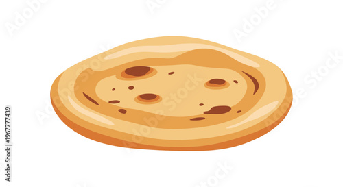 Flatbread illustration, baked dough, round shape, isolated on white background