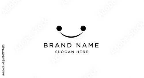 Simple smiley face logo with brand name and slogan.