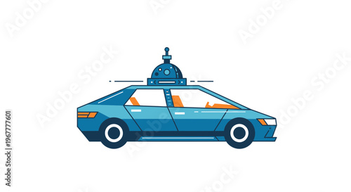 Futuristic Blue Self-Driving Car with Dome Sensor on White Background
