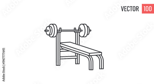 Bench Press machine with barbell, line art icon