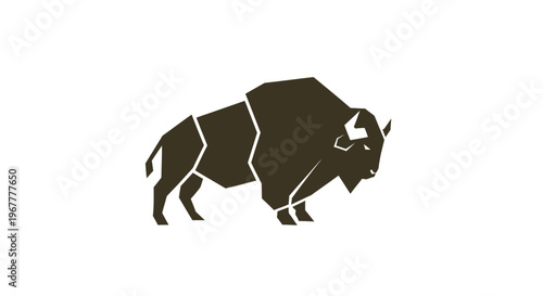 Geometric Bison Silhouette Icon, Abstract Animal Vector Art