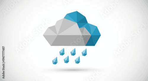 Geometric Cloud and Raindrops Icon - Modern Weather Concept