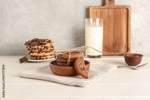 Bowl with cookies, chocolat...