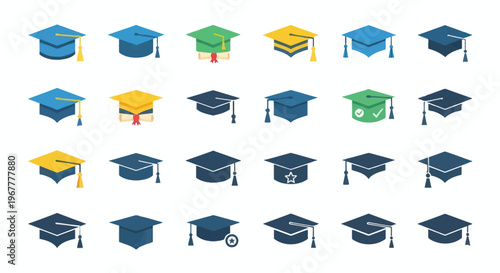 Graduation Caps Collection: Academic Hats for Education, Study, and Achievement Icons