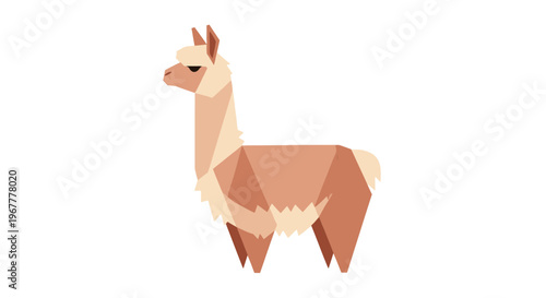 Geometric Llama Illustration, Low Poly Style, Isolated on White Background