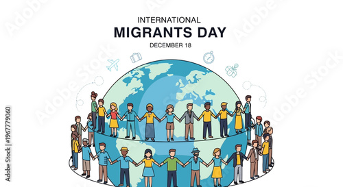 International Migrants Day - Diverse People Holding Hands Around Globe